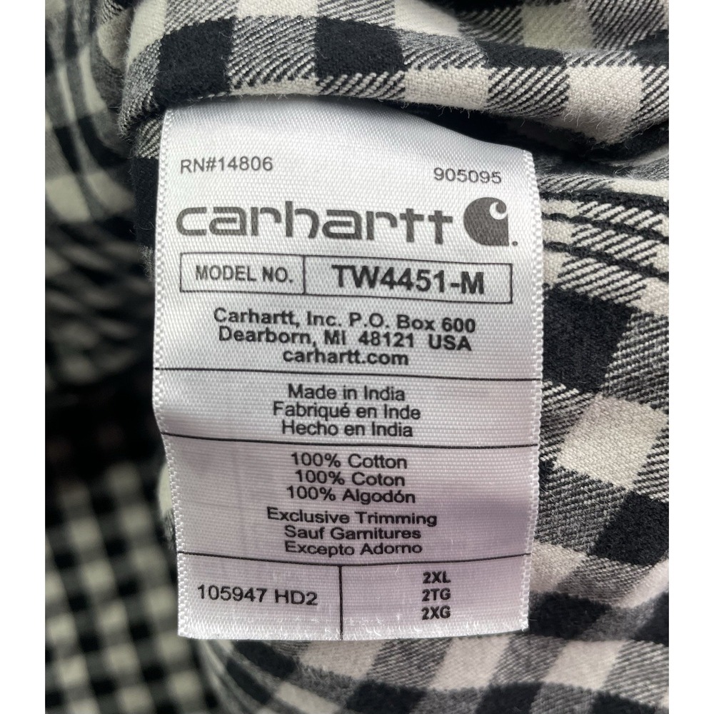 Carhartt‎ Button Down Shirt Mens 2XL Black White Gingham Loose Fit TW4451-M - Picture 5 of 7